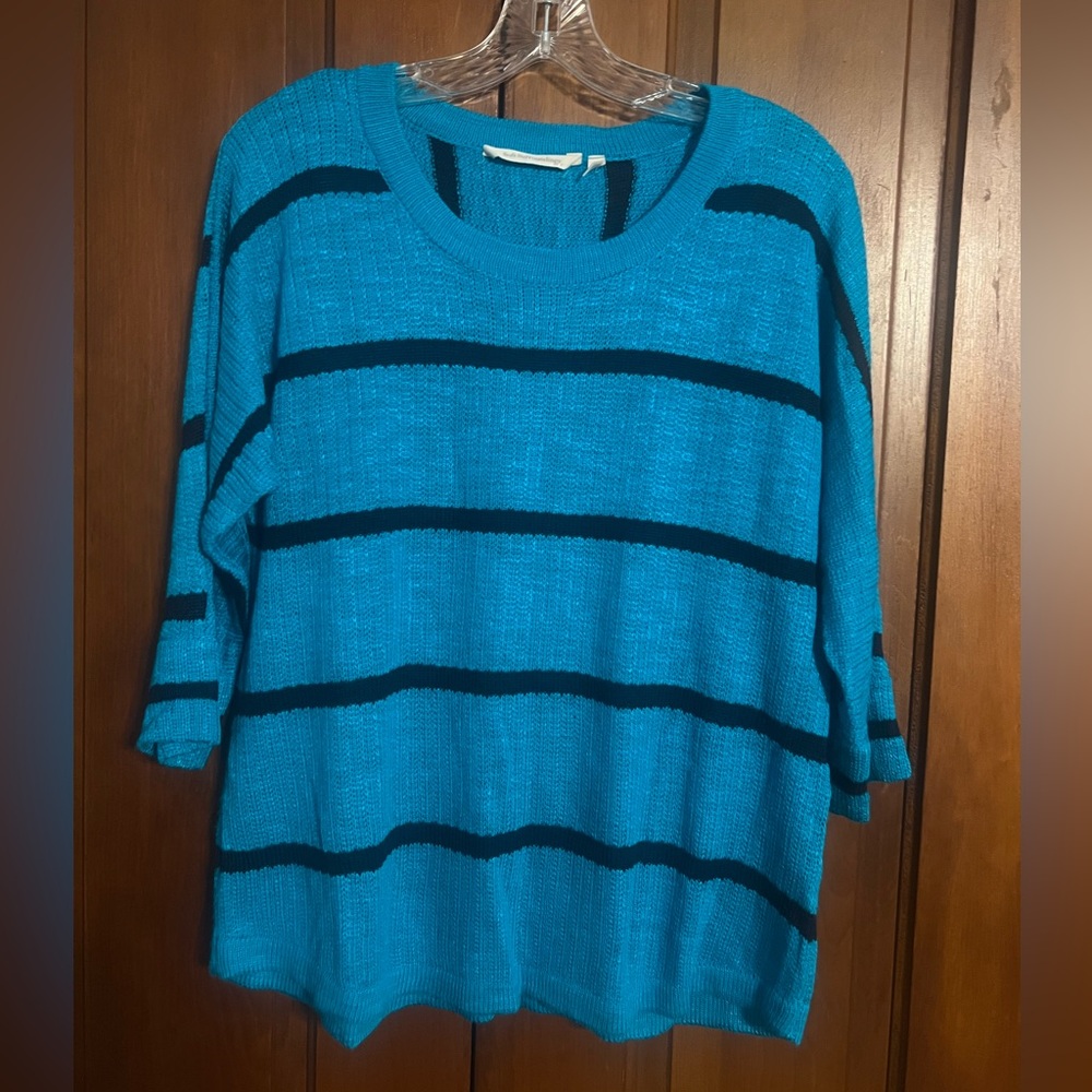 Soft Surroundings Striped Teal Black Shaker‎ Sweater Lightweight Women’s Sz S